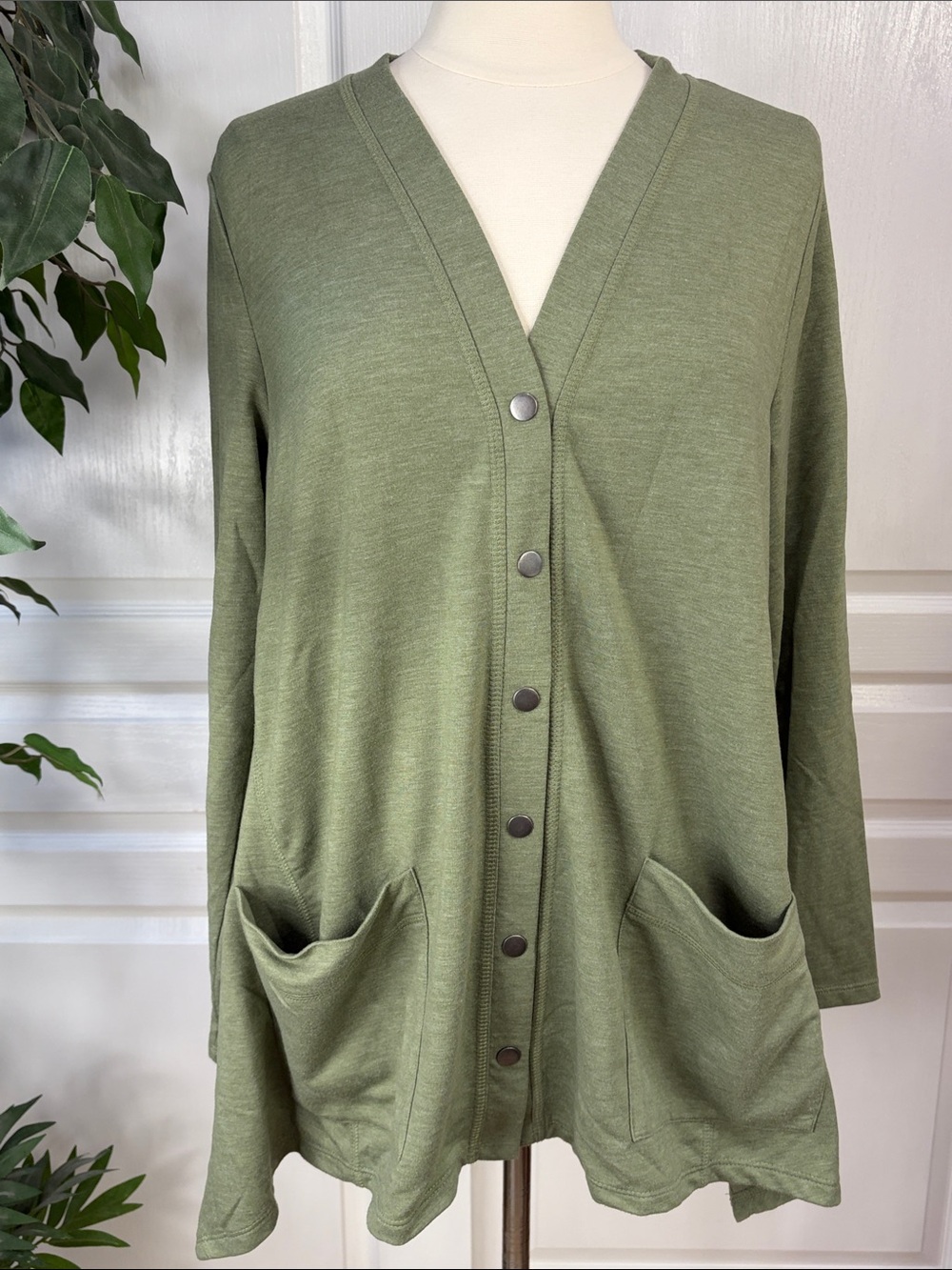 LOGO Lounge French Terry Snap Front Cardigan ~ Sage Green